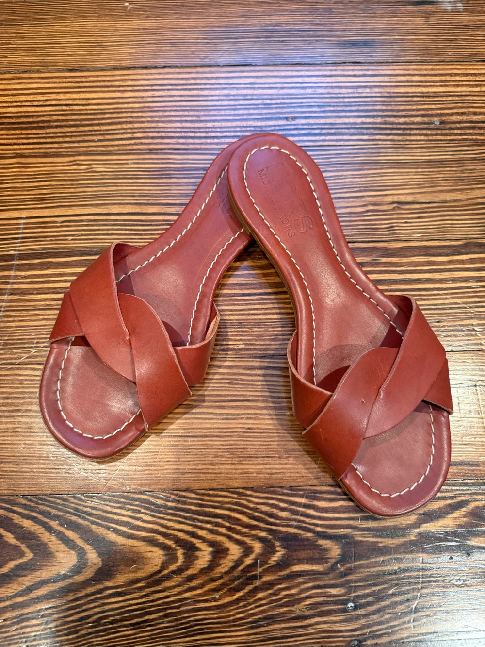Michael Kors Woven Leather Slide Sandals - Red